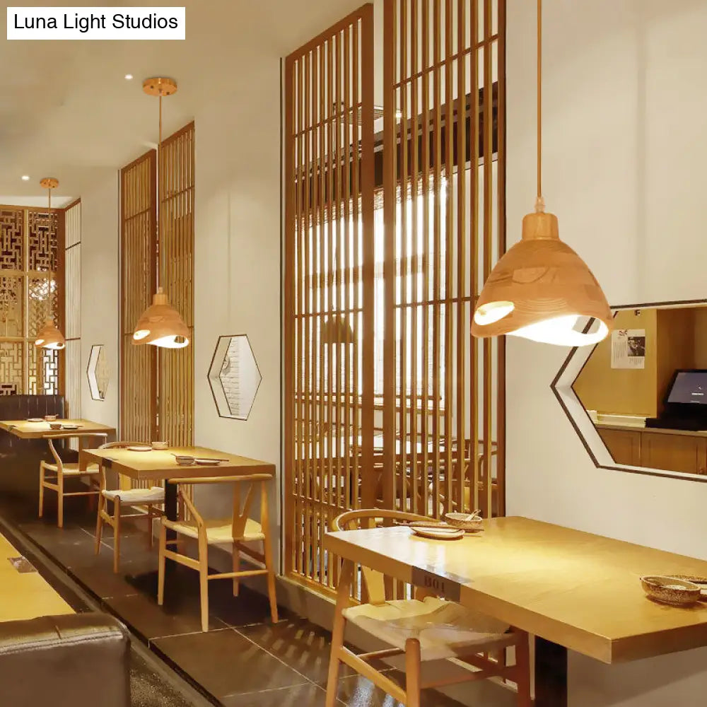 Modern Wood Shade Pendant Light Fixture With Flared Beige Design