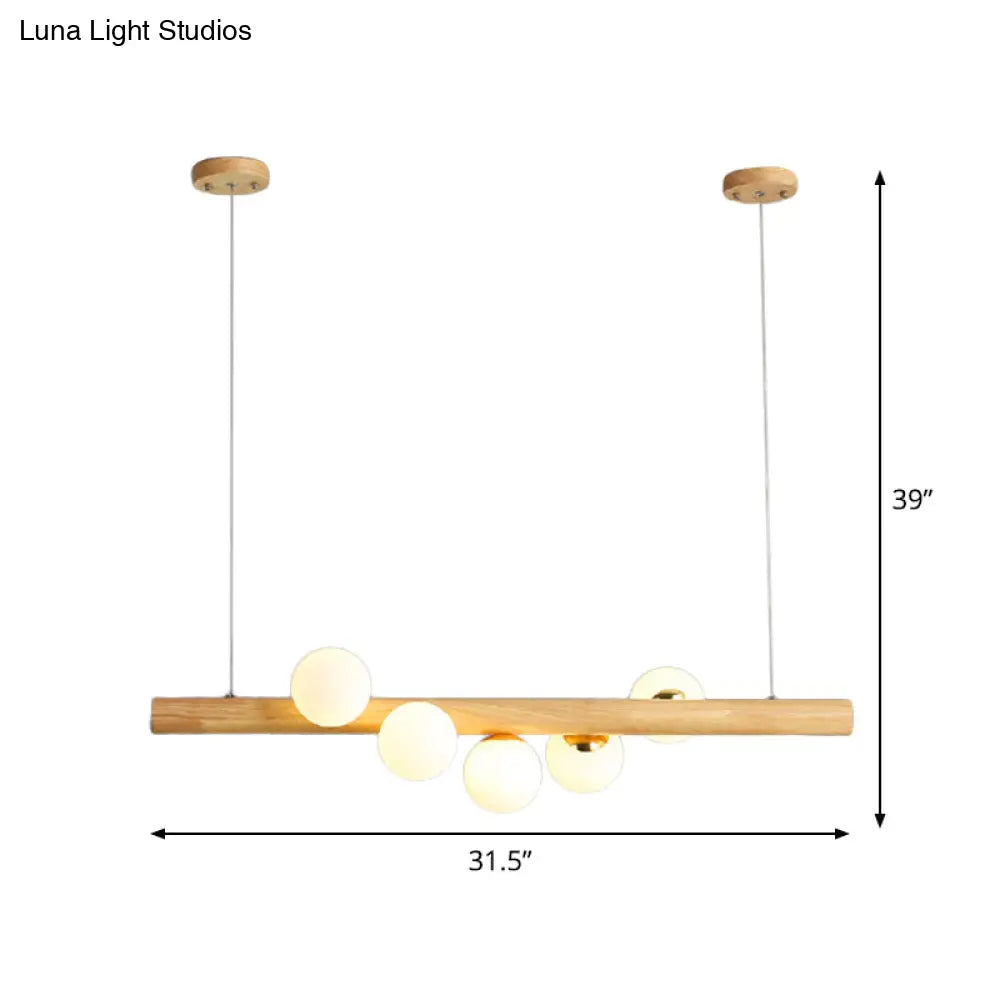 Modern Wood Stick Pendant Light Kit For Dining Room Island - 5 Head Beige Lighting
