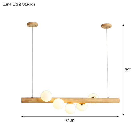 Modern Wood Stick Pendant Light Kit For Dining Room Island - 5 Head Beige Lighting