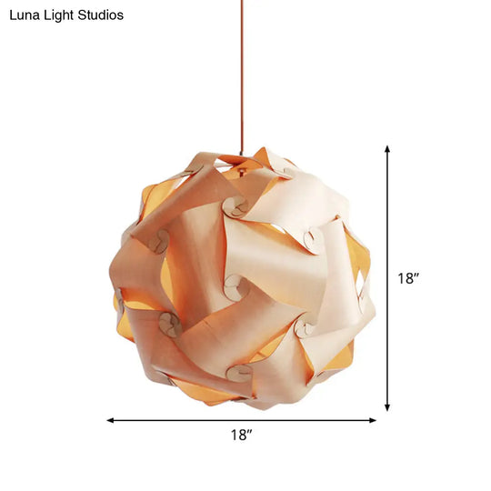 Modern Wood Veneer Pendant Light Kit For Dining Room - 1 Bulb Hanging Lamp