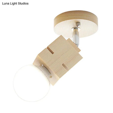 Modern Wood Wall Sconce With Rotatable Bare Bulb - 1-Head Bedroom Lamp