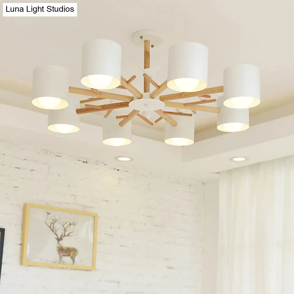 Modern Wooden Branch Flush Chandelier With Ball Cream Glass Shades - Nordic Design 3/6/8 Heads White