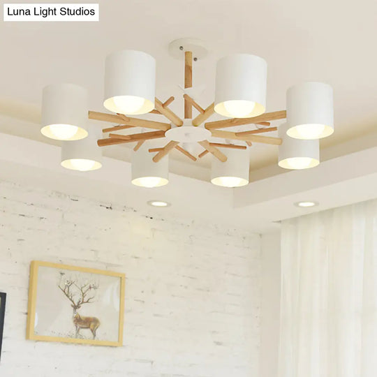 Modern Wooden Branch Flush Chandelier With Ball Cream Glass Shades - Nordic Design 3/6/8 Heads White