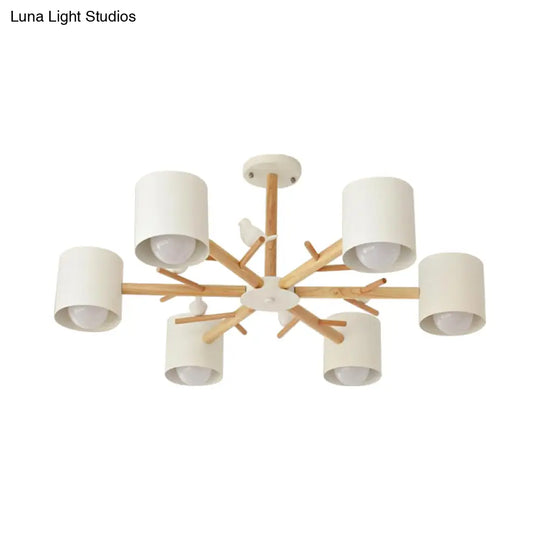 Modern Wooden Branch Flush Chandelier With Ball Cream Glass Shades - Nordic Design 3/6/8 Heads White