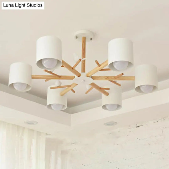 Modern Wooden Branch Flush Chandelier With Ball Cream Glass Shades - Nordic Design 3/6/8 Heads White