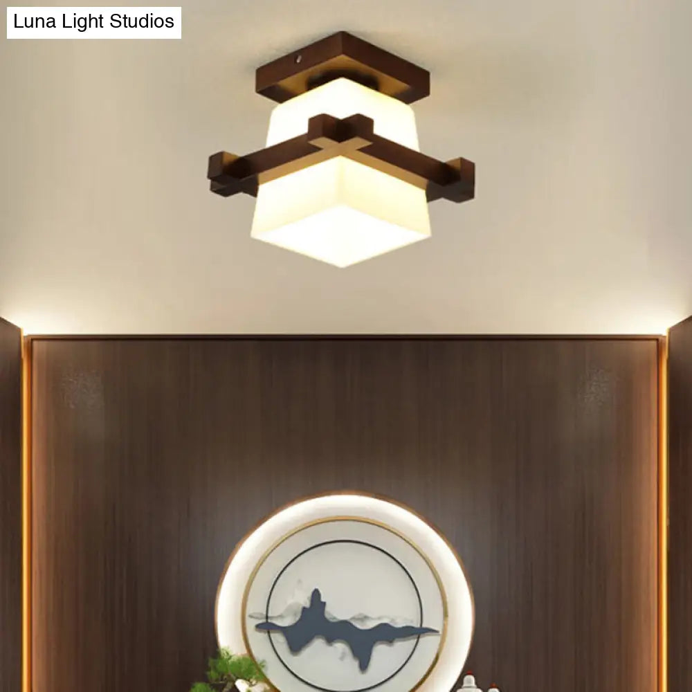 Modern Wooden Ceiling Light With Glass Shade - Simplicity And Elegance In 1-Light Semi Flush