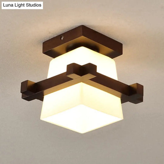 Modern Wooden Ceiling Light With Glass Shade - Simplicity And Elegance In 1-Light Semi Flush