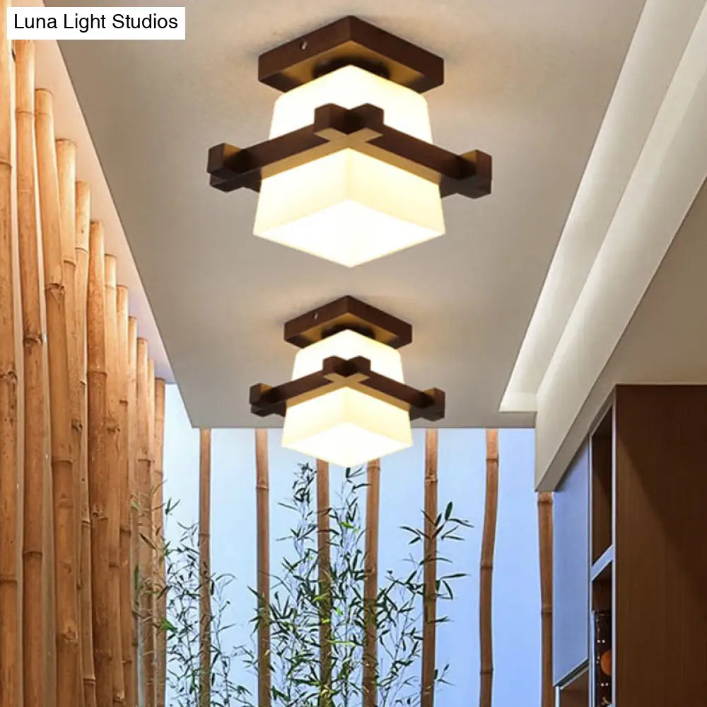 Modern Wooden Ceiling Light With Glass Shade - Simplicity And Elegance In 1-Light Semi Flush