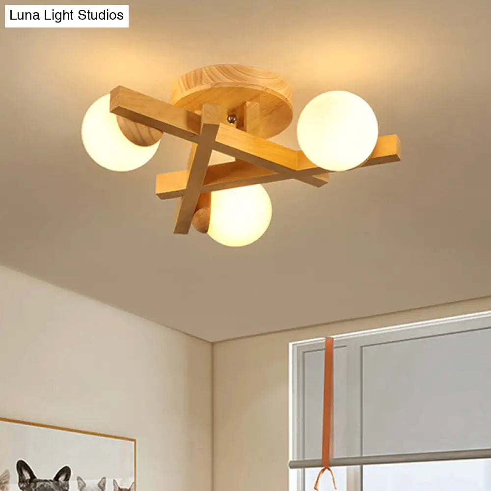 Modern Wooden Crossed Lines Flush Mount Light Fixture With Multi-Bulbs For Bedroom Ceiling