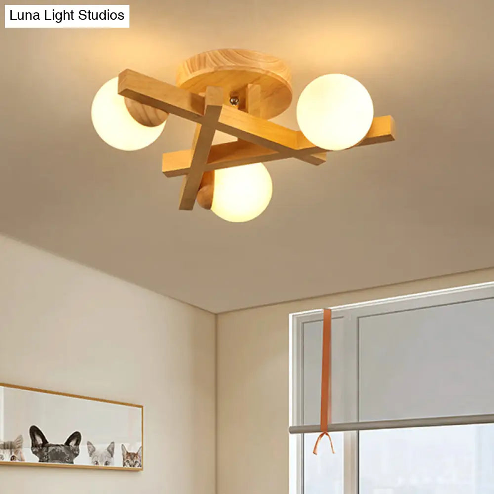 Modern Wooden Crossed Lines Flush Mount Light Fixture With Multi-Bulbs For Bedroom Ceiling