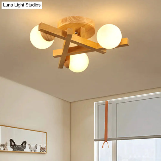 Modern Wooden Crossed Lines Flush Mount Light Fixture With Multi-Bulbs For Bedroom Ceiling