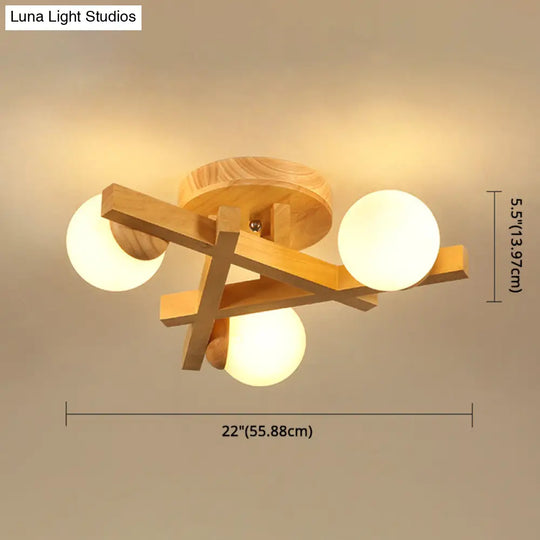Modern Wooden Crossed Lines Flush Mount Light Fixture With Multi-Bulbs For Bedroom Ceiling