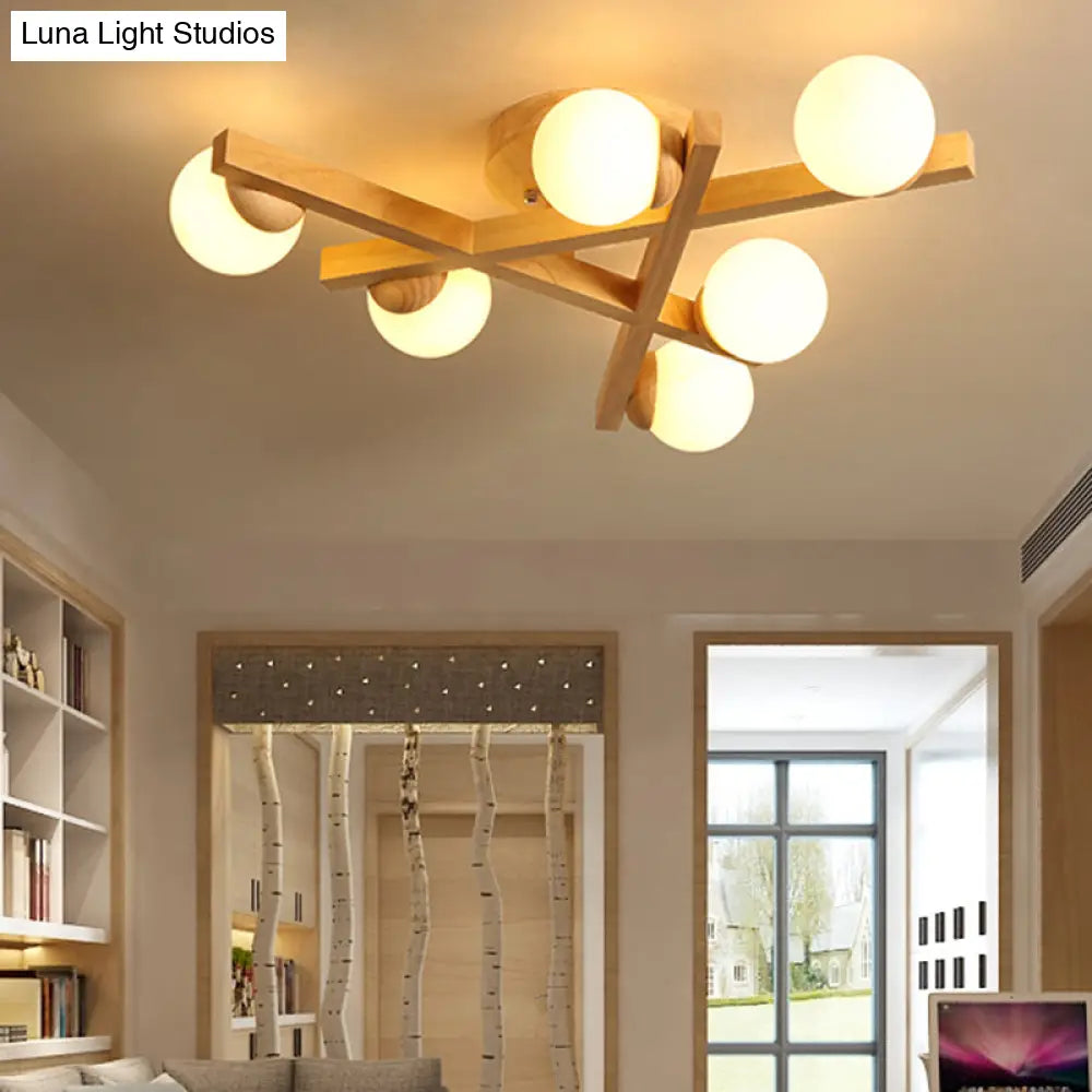 Modern Wooden Crossed Lines Flush Mount Light Fixture With Multi-Bulbs For Bedroom Ceiling