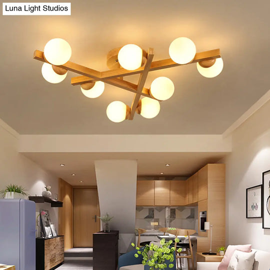 Modern Wooden Crossed Lines Flush Mount Light Fixture With Multi-Bulbs For Bedroom Ceiling