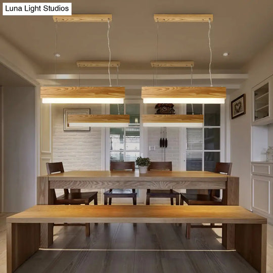 Modern Wooden Hanging Pendant Light For Dining Room With Diffuser - 1-Light Linear Ceiling Fixture