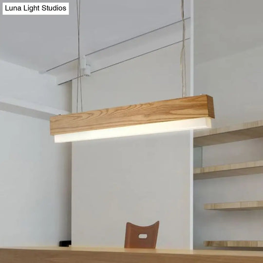 Modern Wooden Hanging Pendant Light For Dining Room With Diffuser - 1-Light Linear Ceiling Fixture