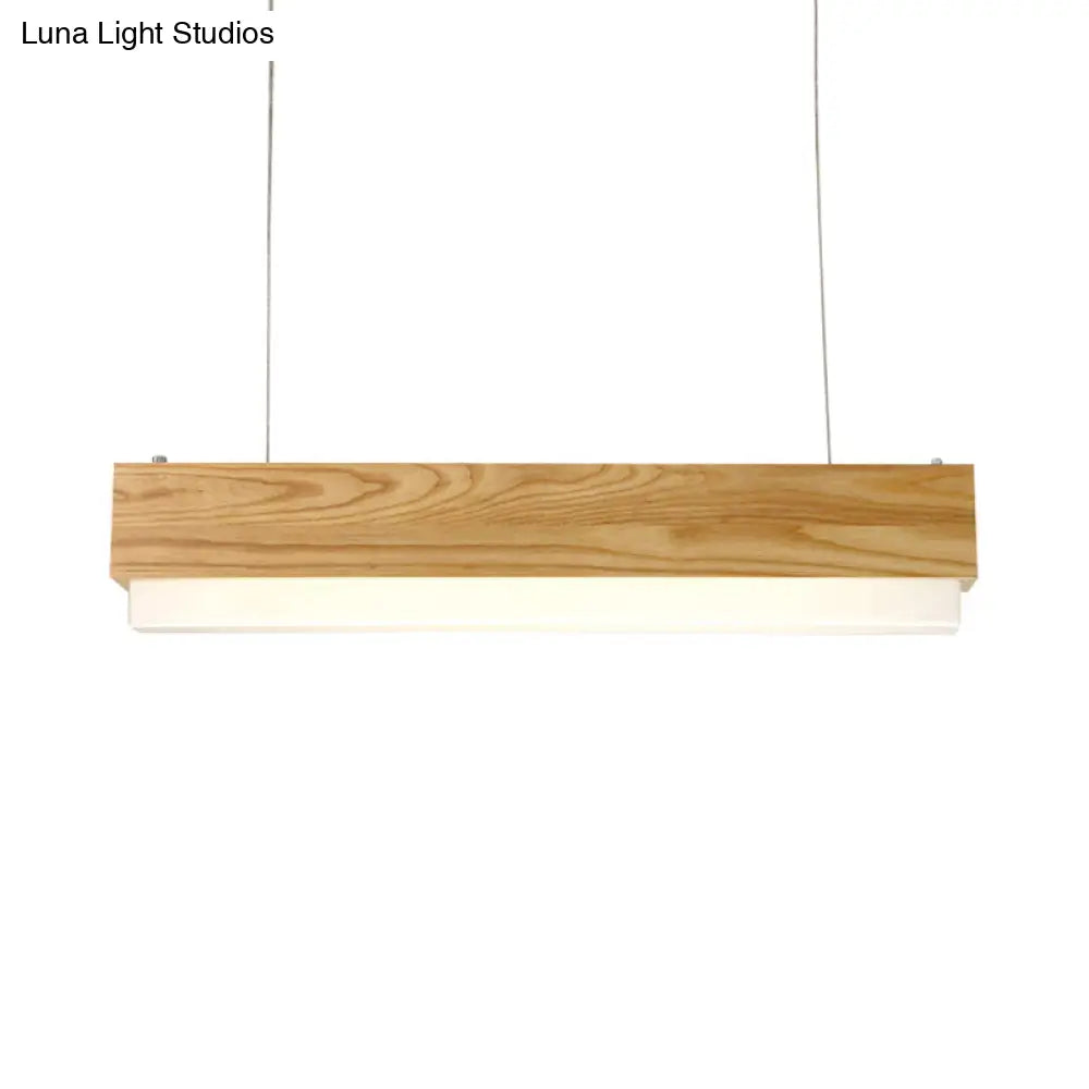 Modern Wooden Hanging Pendant Light For Dining Room With Diffuser - 1-Light Linear Ceiling Fixture