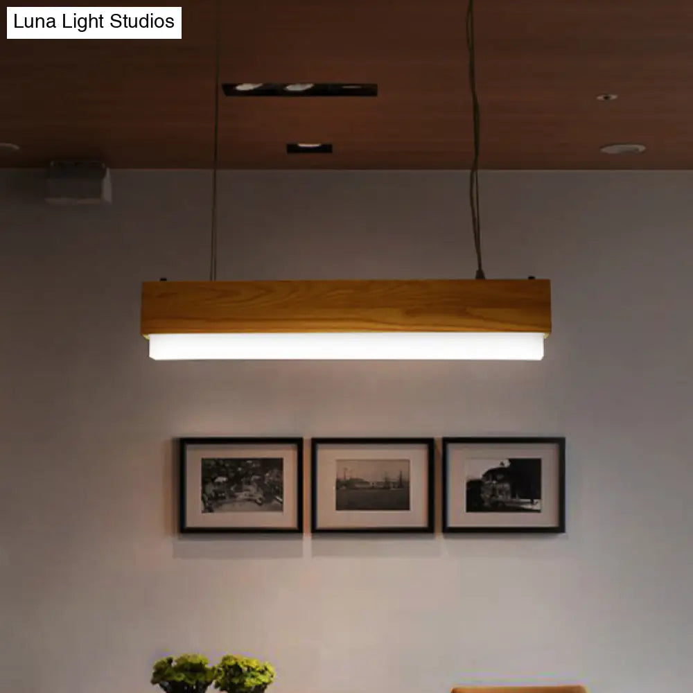 Modern Wooden Hanging Pendant Light For Dining Room With Diffuser - 1-Light Linear Ceiling Fixture