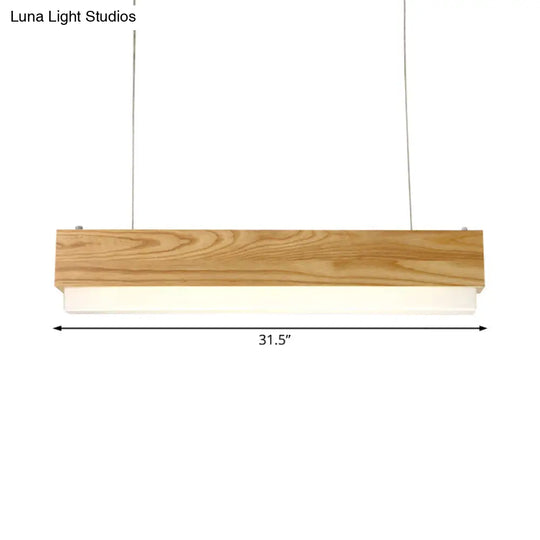 Modern Wooden Hanging Pendant Light For Dining Room With Diffuser - 1-Light Linear Ceiling Fixture