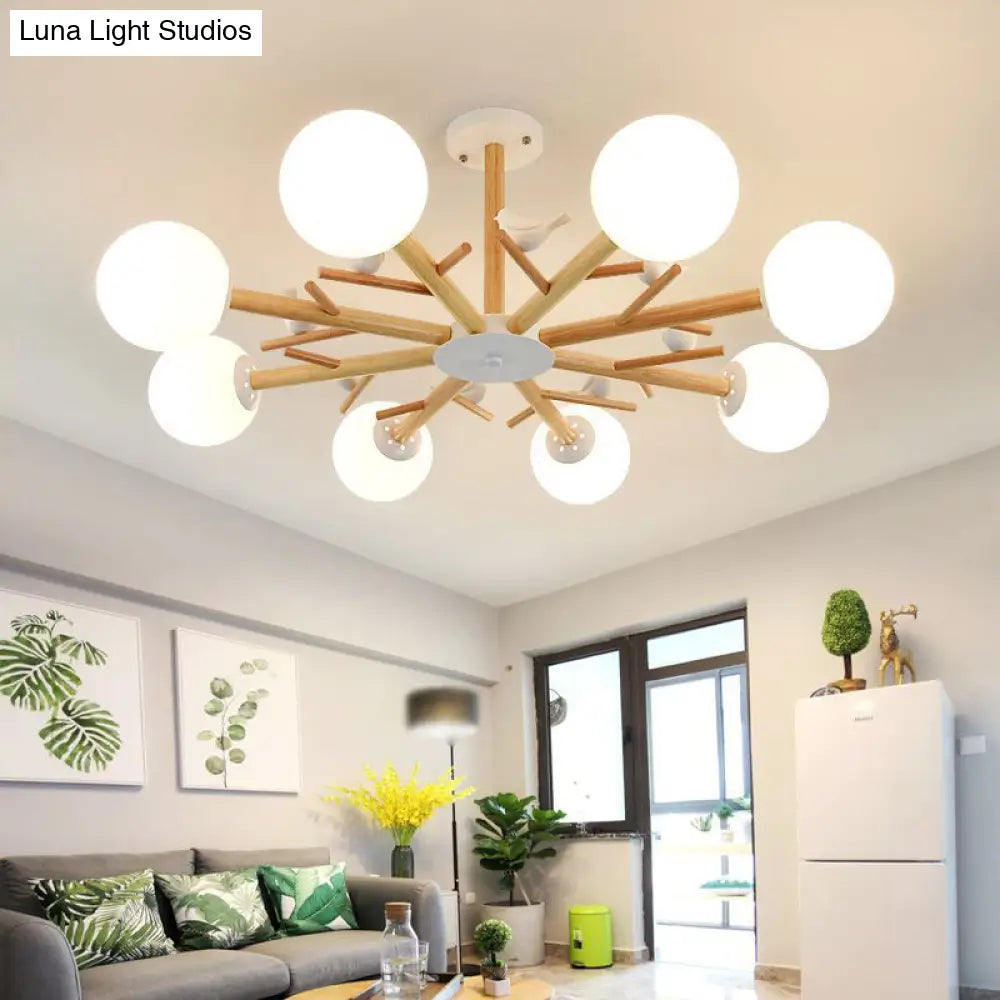 Modern Wooden Led Branch Chandelier Light - Beige Hanging Ceiling For Living Room