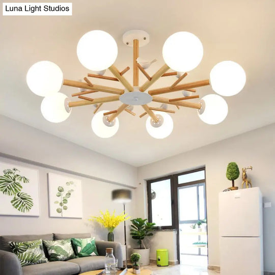 Modern Wooden Led Branch Chandelier Light - Beige Hanging Ceiling For Living Room
