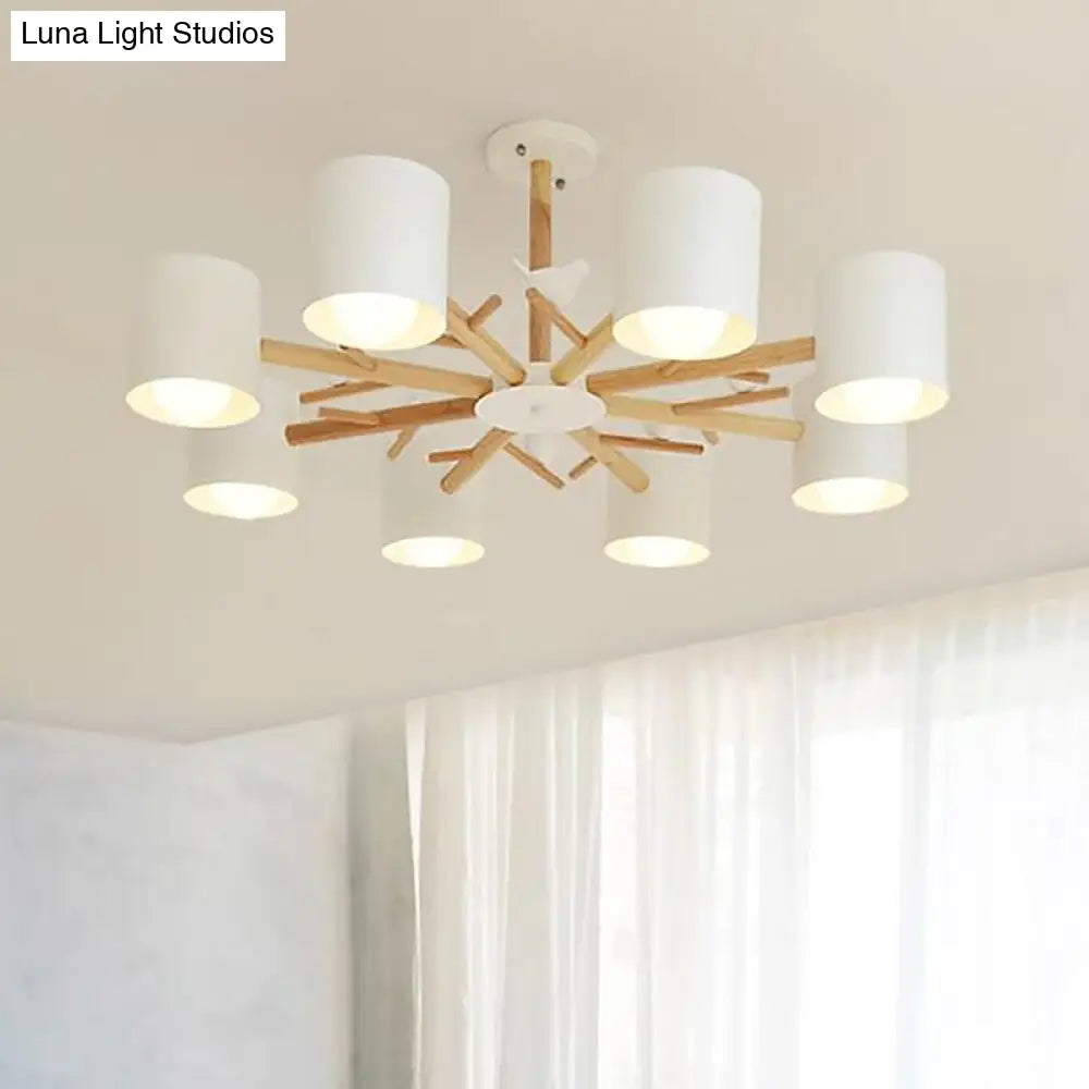 Modern Wooden Led Branch Chandelier Light - Beige Hanging Ceiling For Living Room