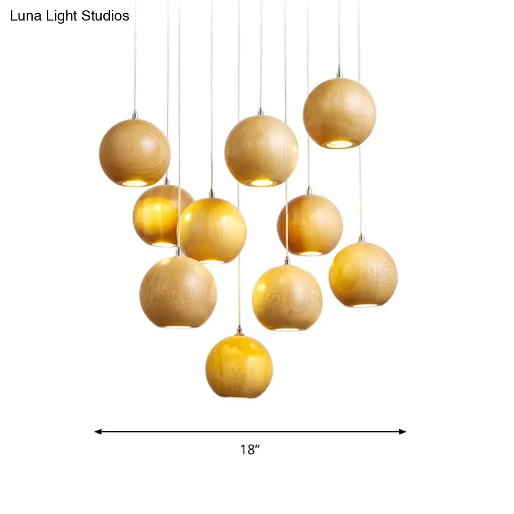 Modern Wooden Led Cluster Pendant Light - 1/7/10/16-Head Ceiling Fixture Kit For Living Room