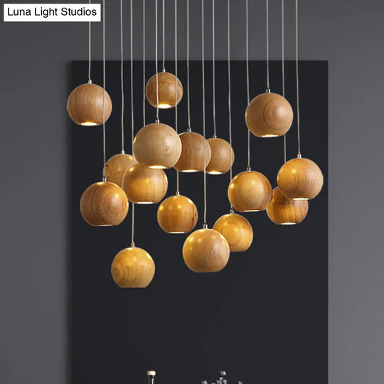 Modern Wooden Led Cluster Pendant Light - 1/7/10/16-Head Ceiling Fixture Kit For Living Room