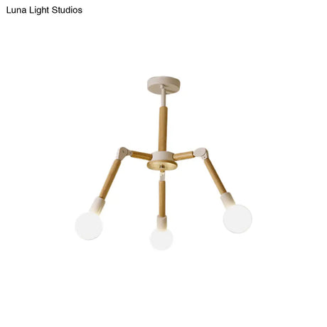 Modern Wooden Molecular Chandelier With Bare Bulbs - 3/6/9 Lights Black/White Ceiling Hang Lamp