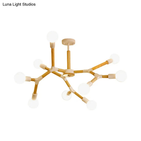 Modern Wooden Molecular Chandelier With Bare Bulbs - 3/6/9 Lights Black/White Ceiling Hang Lamp