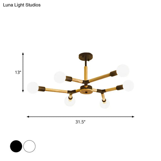 Modern Wooden Molecular Chandelier - 3/6/9 Lights Black/White Bare Bulb Design