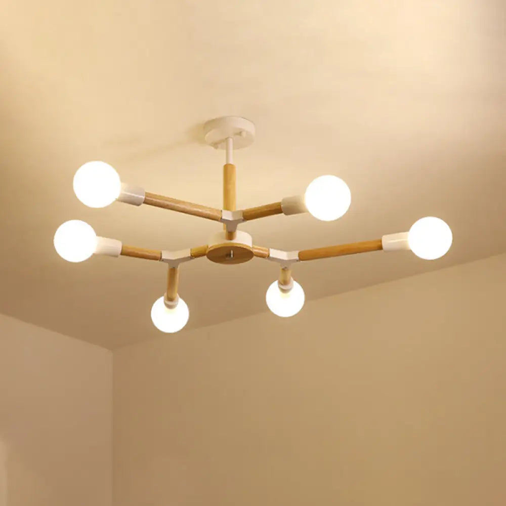 Modern Wooden Molecular Chandelier With Bare Bulbs - 3/6/9 Lights Black/White Ceiling Hang Lamp 6 /