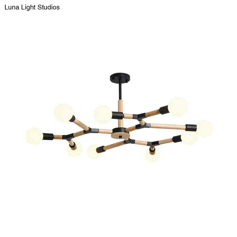 Modern Wooden Molecular Chandelier - 3/6/9 Lights Black/White Bare Bulb Design