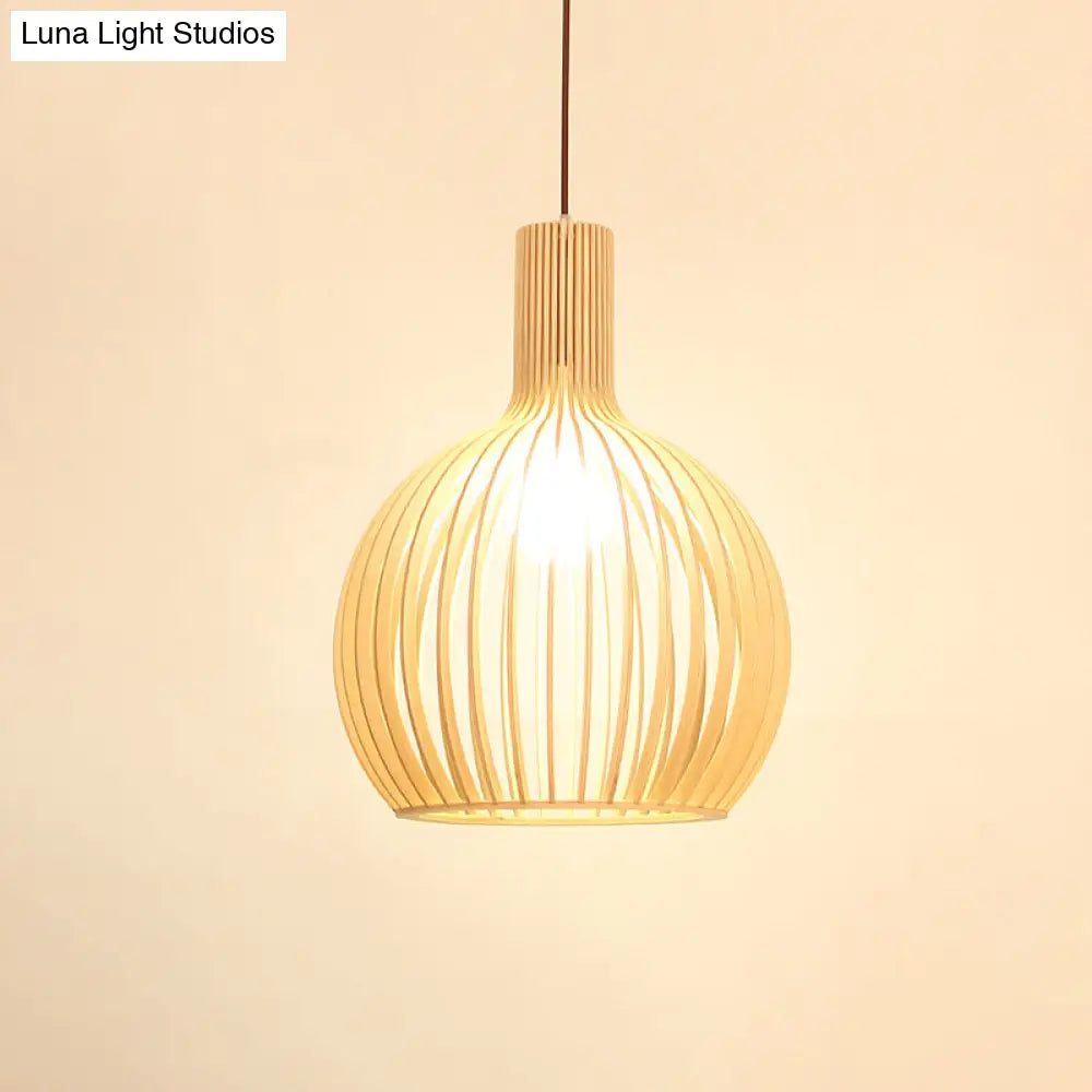 Modern Wooden Pendant Light Fixture For Dining Room - Single-Bulb Suspension Design