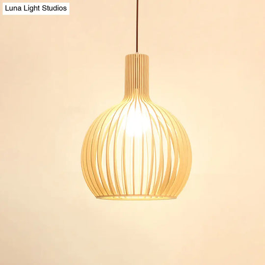 Modern Wooden Pendant Light Fixture For Dining Room - Single-Bulb Suspension Design