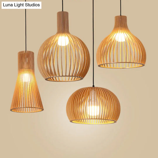 Modern Wooden Pendant Light Fixture For Dining Room - Single-Bulb Suspension Design