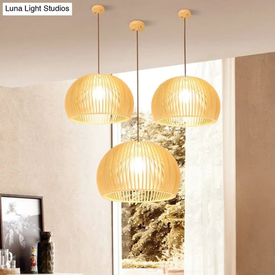 Modern Wooden Pendant Light Fixture For Dining Room - Single-Bulb Suspension Design