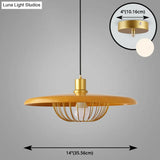 Modern Wooden Pendant Light With Golden Metal Cage - Single Bulb Hanging Lamp For Coffee Shop