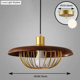 Modern Wooden Pendant Light With Golden Metal Cage - Single Bulb Hanging Lamp For Coffee Shop