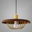 Modern Wooden Pendant Light With Golden Metal Cage - Single Bulb Hanging Lamp For Coffee Shop Dark