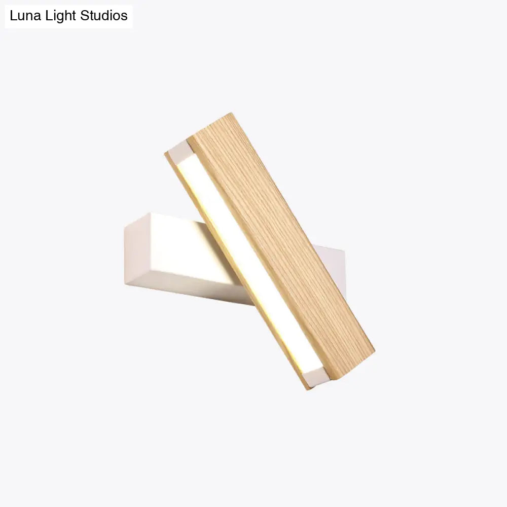 Modern Wooden Rotatable Led Bedroom Sconce Light Fixture White / Small