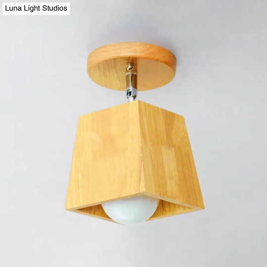 Modern Wooden Square/Trumpet/Pineapple Semi - Flush Ceiling Light - 1 Indoor Mount