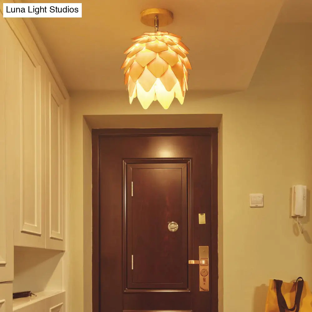 Modern Wooden Square/Trumpet/Pineapple Semi - Flush Ceiling Light - 1 Indoor Mount