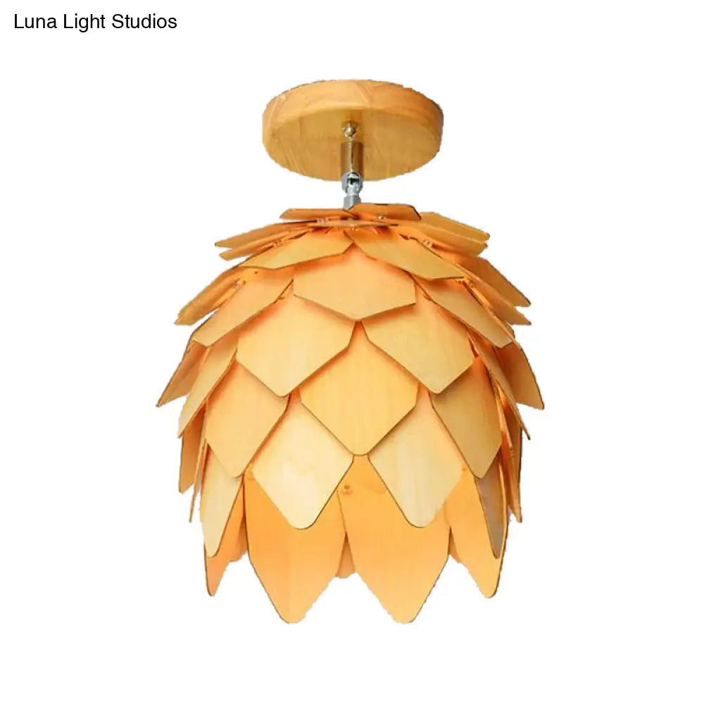 Modern Wooden Square/Trumpet/Pineapple Semi - Flush Ceiling Light - 1 Indoor Mount