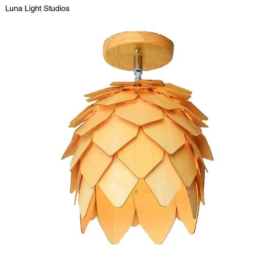 Modern Wooden Square/Trumpet/Pineapple Semi - Flush Ceiling Light - 1 Indoor Mount