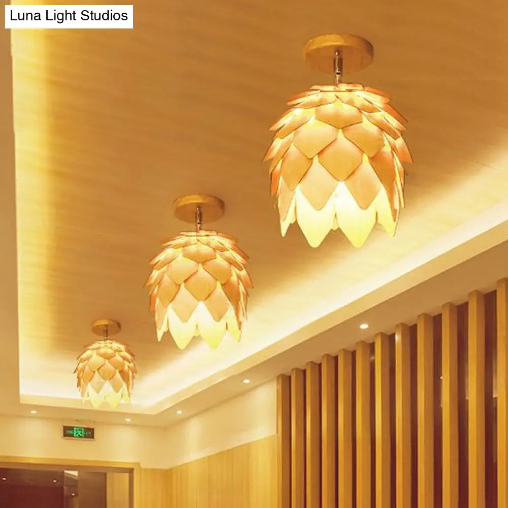 Modern Wooden Square/Trumpet/Pineapple Semi - Flush Ceiling Light - 1 Indoor Mount