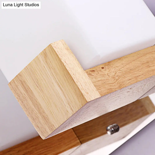 Modern Wooden Square Wall Mount Sconce Light With Simple Glass Shade For Bedroom