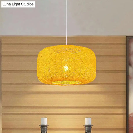 Modern Woven Rattan Drum Pendant Lamp - 8’/12’ Diameter Black/White