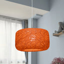 Modern Woven Rattan Drum Pendant Lamp - 8’/12’ Diameter Black/White Orange / 8’