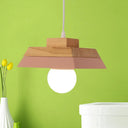 Modern Yellow/Pink And Wood Living Room Pendant Light With Geometric Metal Shade Pink